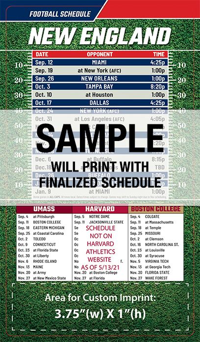 ReaMark Products: New England Full Magnet Football Schedule